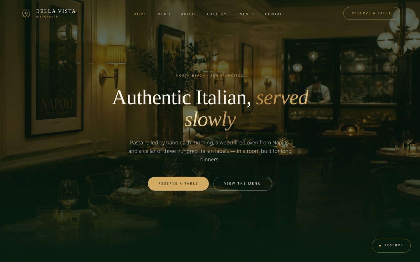 Bella Vista Italian Restaurant website preview