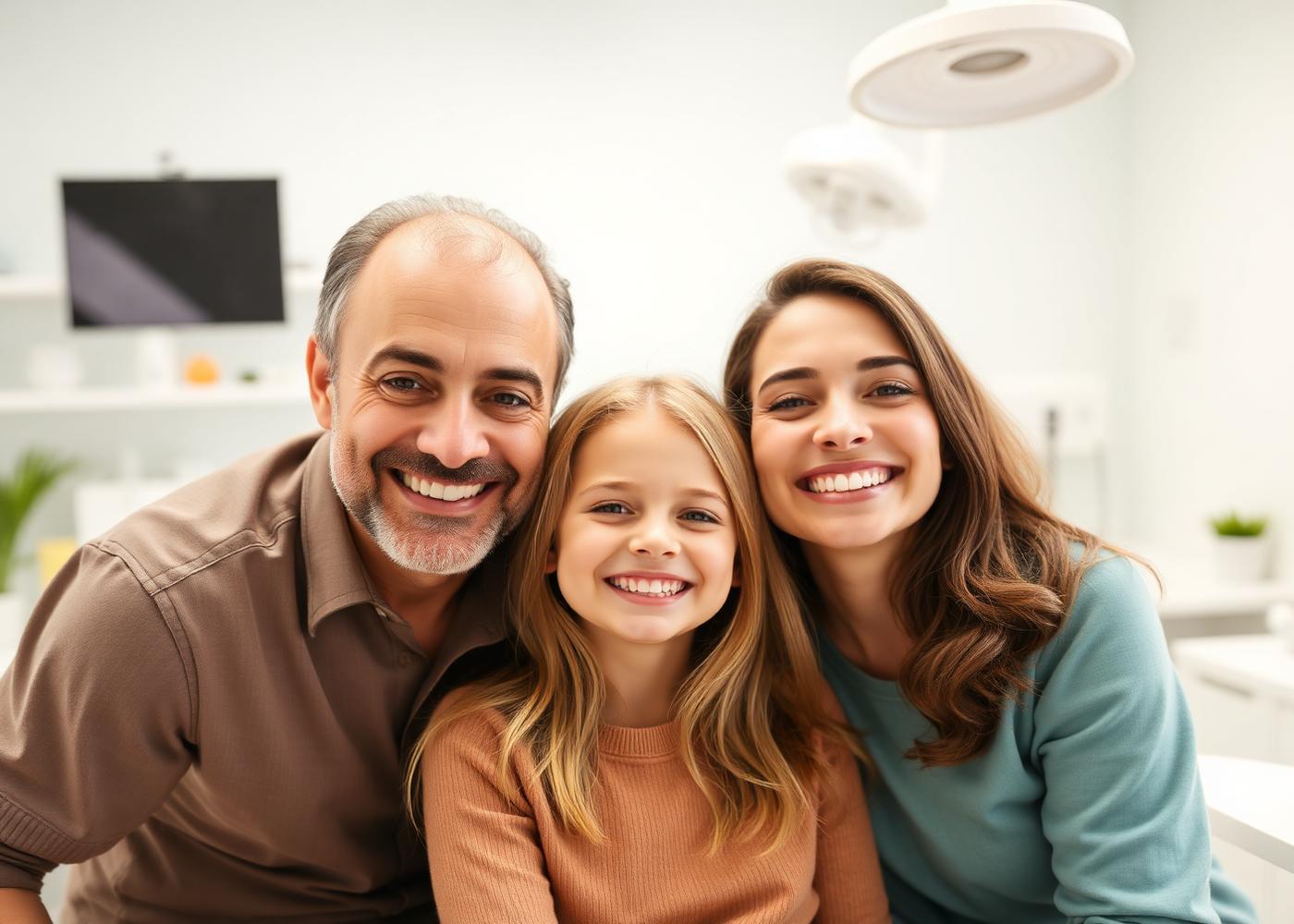 A family smiling together in the dental practice waiting area