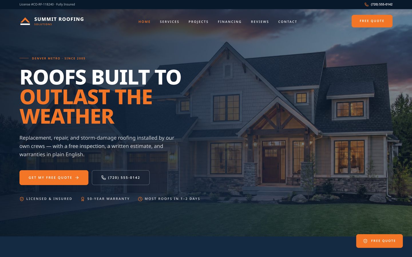 Summit Roofing Solutions website preview